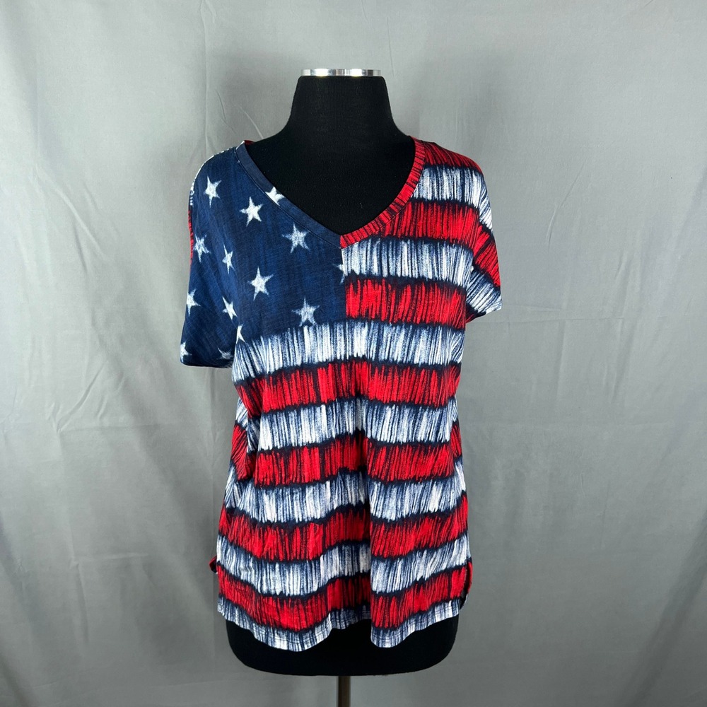Westbound American Flag Stars T Shirt Womens Medium Multicolor Stripes Cotton
